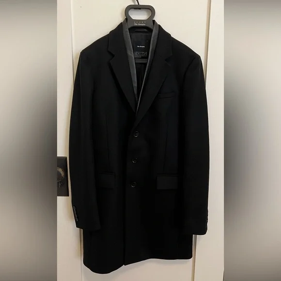 SOLD - The Kooples black wool overcoat with leather accent. - Picture 2 of 5